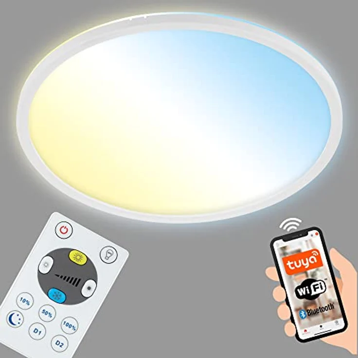 BRILONER Leuchten - Smarte LED Deckenleuchte, funktioniert mit Amazon Alexa, WiFi Lampe, Backlight-Effekt, Farbtemperatursteuerung, dimmbare Deckenlampe Fernbedienung, LED Panel, weiß, Ø29,3 cm – Bild 1