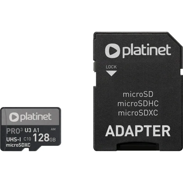 Platinet microSDXC 128 GB Class 10 A1 Speicherkarte mit SD Adapter, hohe Schreibgeschwindigkeit bis zu 90 MB/s