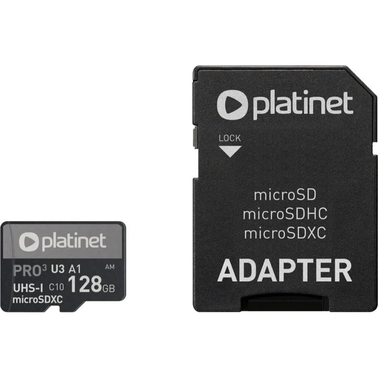Platinet microSDXC 128 GB Class 10 A1 Speicherkarte mit SD Adapter, hohe Schreibgeschwindigkeit bis zu 90 MB/s