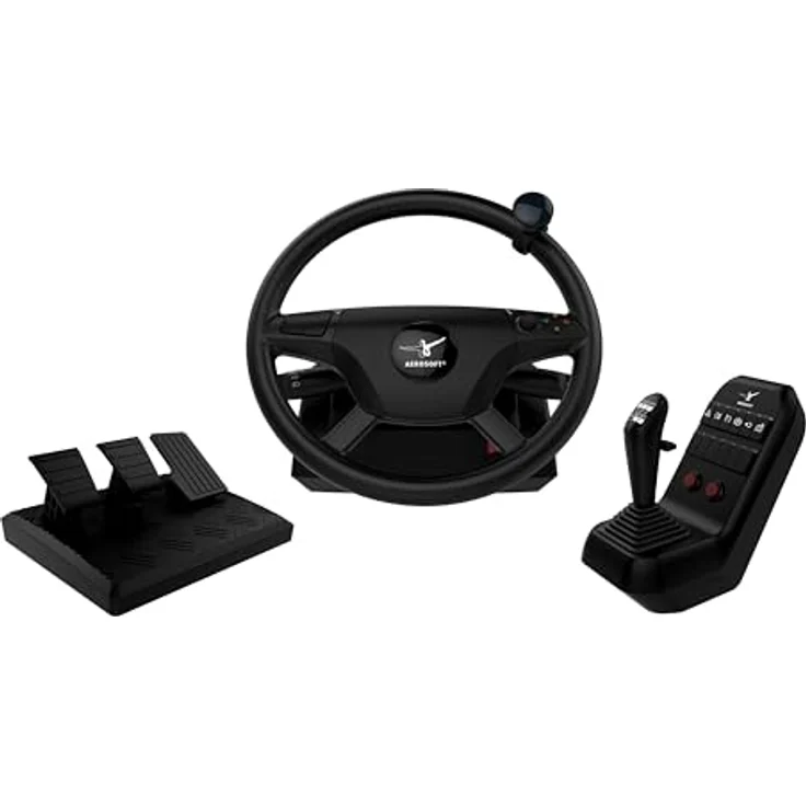 Aerosoft Games Truck & Bus Steering Wheel System, PC-Simulation Lenkrad mit realistischem Force-Feedback und 3er Pedalerie – Bild 1