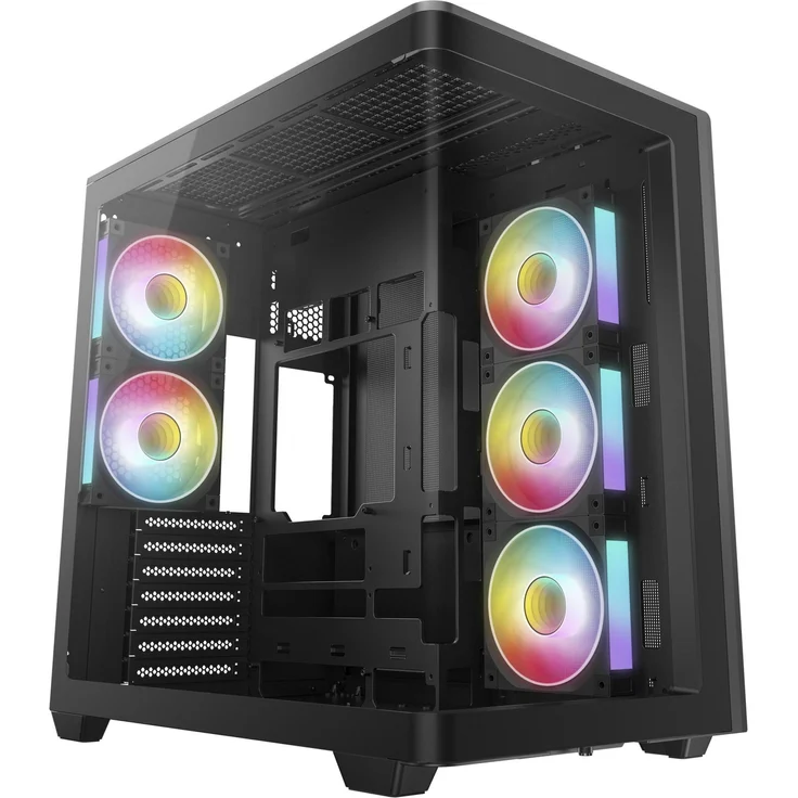 DeepCool CG590U 5F, Tower-Gehäuse mit Panorama-Glas, Schwarz, RGB-Beleuchtung, Unterstützung für ATX, ITX und micro ATX