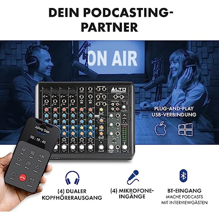 ALTO PROFESSIONAL Alto TrueMix 800FX Audio Mixer, 4 XLR-Mikrofoneingänge, USB Audio Interface, Bluetooth, für Podcasting, Live-Auftritte, Recording, DJ, Mac & PC – Bild 4