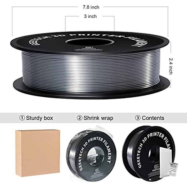 GEEETECH PLA Filament 1,75mm Silk Silber, 3D Drucker Filament, 1KG Spule – Bild 5