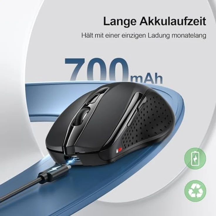TECKNET Silent Kabellose Maus 4800 DPI, Wiederaufladbare Funkmaus mit 6 Tasten, 2,4 GHz, Schwarz – Bild 2