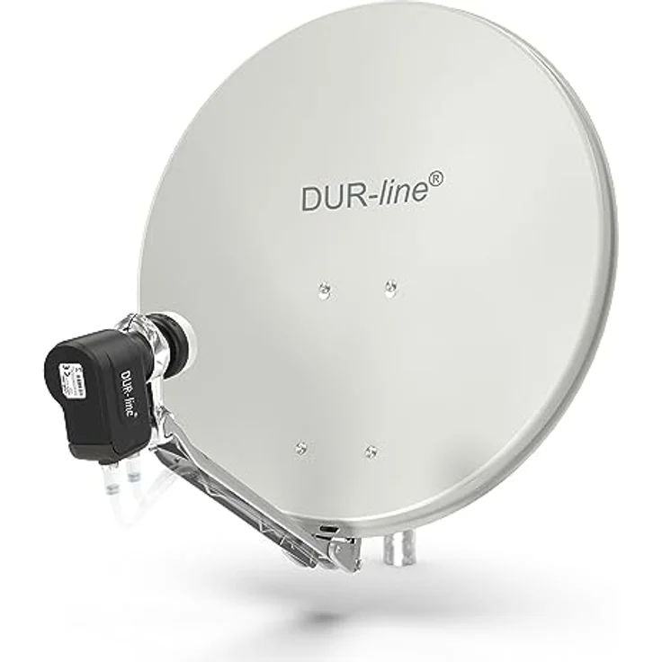 DUR-line 2 Teilnehmer Set - Qualitäts-Alu-Satelliten-Komplettanlage - Select 60/65cm Spiegel/Schüssel Hellgrau + Twin LNB - für 2 Receiver/TV [Neuste Technik, DVB-S2, 4K, 3D] – Bild 2
