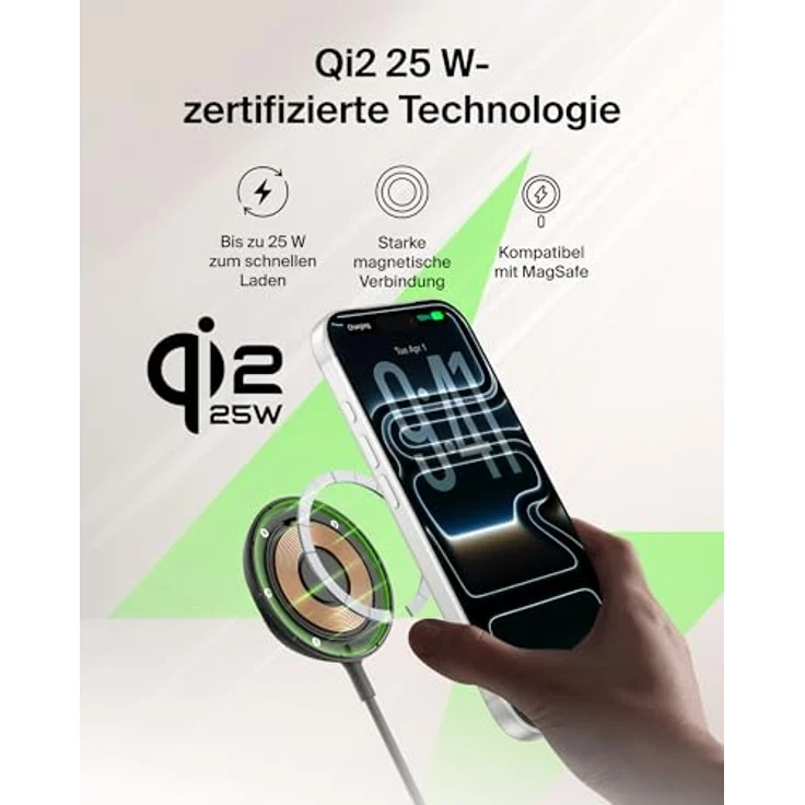 Belkin UltraCharge Qi2 25 W, Magnetisches Schnellladegerät mit MagSafe, inklusive 2 m USB-C-Kabel, Schwarz – Bild 2