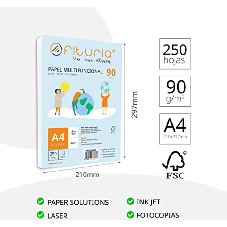 OFITURIA A4 Druckerpapier, 250 Blatt, 90g/m², weiß, multifunktional für Schule und Büro, geeignet für Laserdrucker und Tintenstrahldrucker – Bild 2