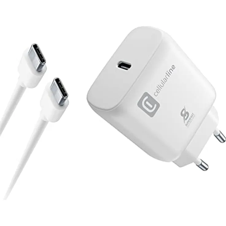 Cellularline | Netzwerk-Ladegerät | Super Fast Charge PD 25W mit USB-C zu USB-C Kabel - Lädt kompatible Samsung Geräte mit voller Geschwindigkeit - 100cm USB-C zu USB-C Kabel inklusive