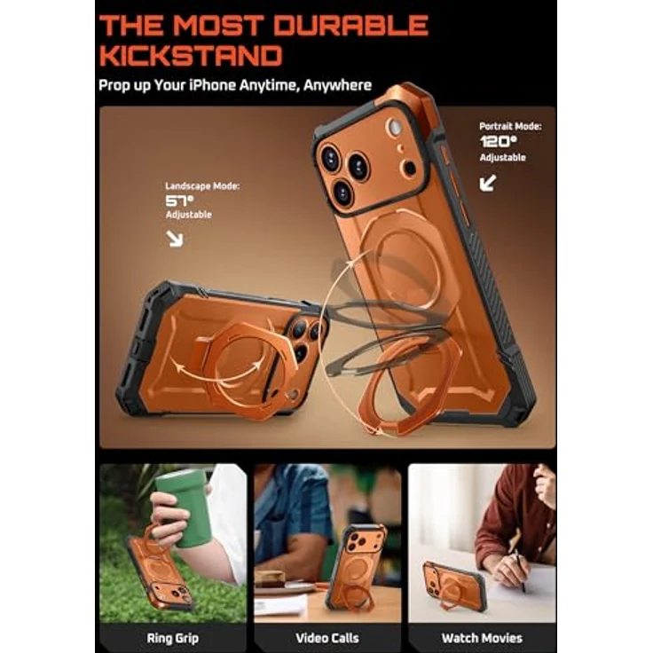 SUPCASE Unicorn Beetle Grip für iPhone 17 Pro Hülle, Militärstandard Fallschutz, MagSafe-kompatibel, integrierter Ständer & Kamerabedientaste, Coral – Bild 4