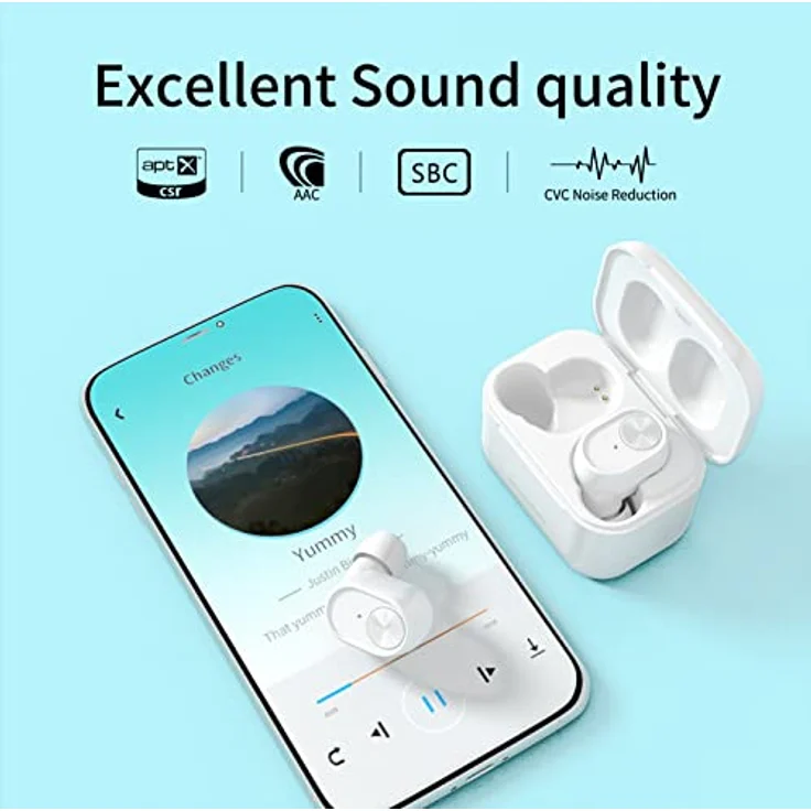 SoundMAGIC T60BT True Wireless Ohrhörer in Ear Bluetooth Kopfhörer mit Mikrofon HiFi Stereo Sport Ohrhörer Wasserdicht Weiß – Bild 3