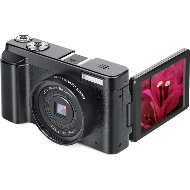 INF Digitalkamera HD 1080p, 24 MP mit 16x Zoom, schwarz