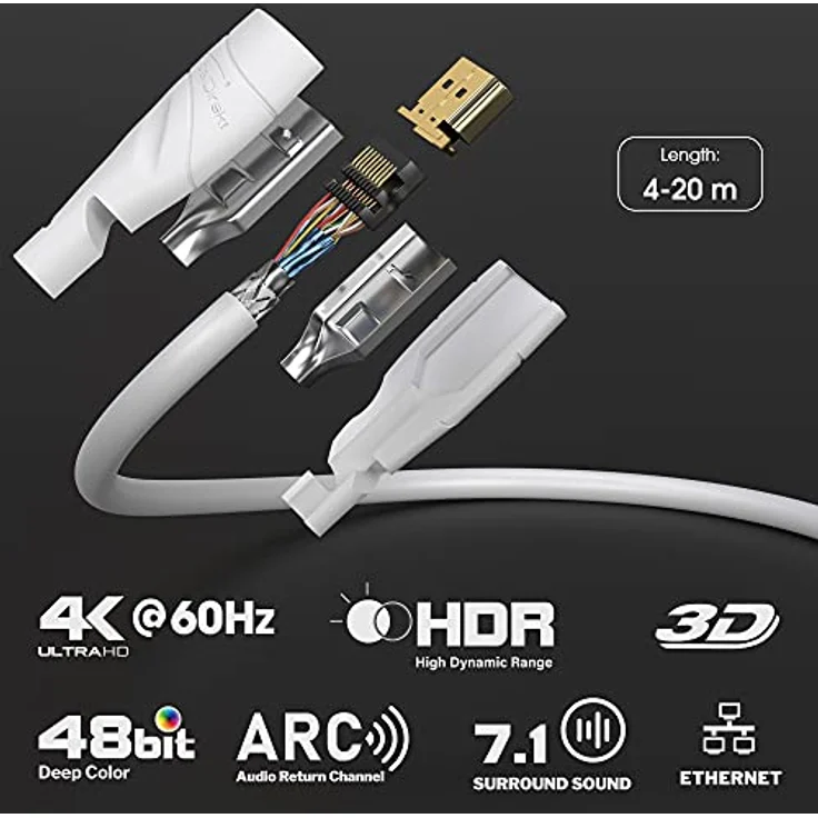 KabelDirekt - weißes 4K HDMI Kabel - 5m - kompatibel mit (HDMI 2.0a-b 2.0, 1.4a, 4K Ultra HD, 3D, Full HD, 1080p, HDR, ARC, Highspeed mit Ethernet, PS4, Xbox, HDTV) - TOP Series – Bild 2