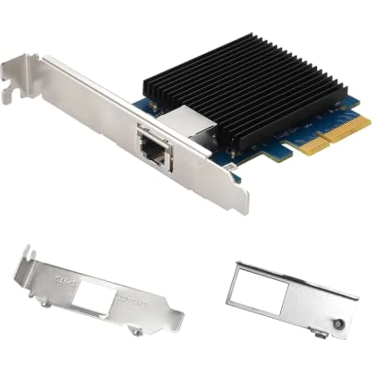 Asustor AS-T10G2, 10GBase-T (RJ45) PCI-E Network Adapter with 3 Metal Brackets, Marvell AQC 107 Controller, Support for 16K-Frames, VLAN ID Tagging, 10GbE Compatibility - RJ45 Interface - Low Profile and Standard Bracket - Metallic Blue