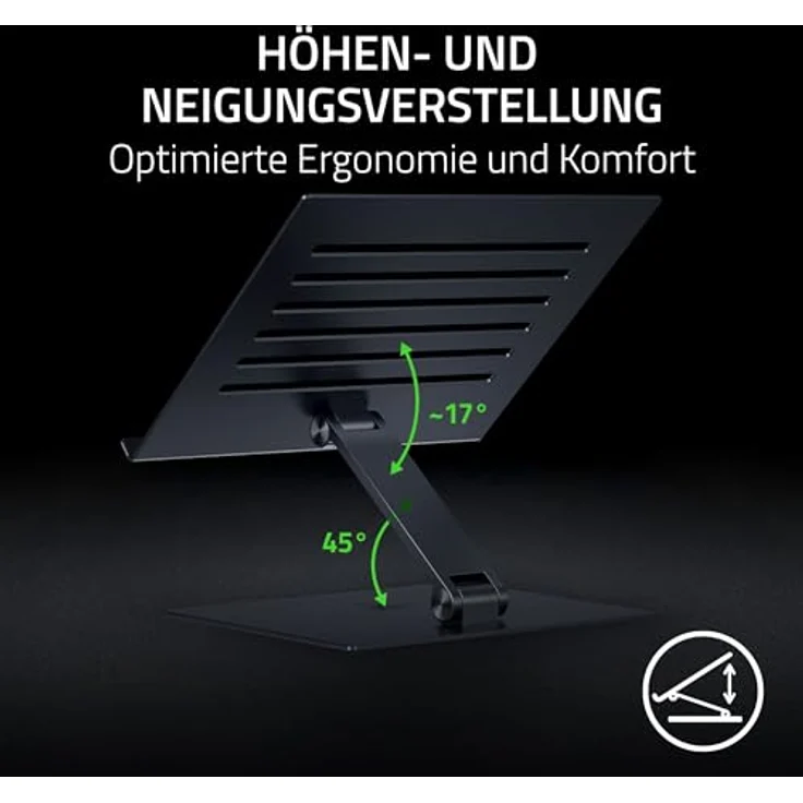Razer Adjustable Laptop Stand - Ergonomischer höhenverstellbarer Laptop-Ständer für Laptops bis zu 18 Zoll (höhen- und neigungsverstellbar, Robustes Aluminium, belüftetes Design) in Schwarz – Bild 2
