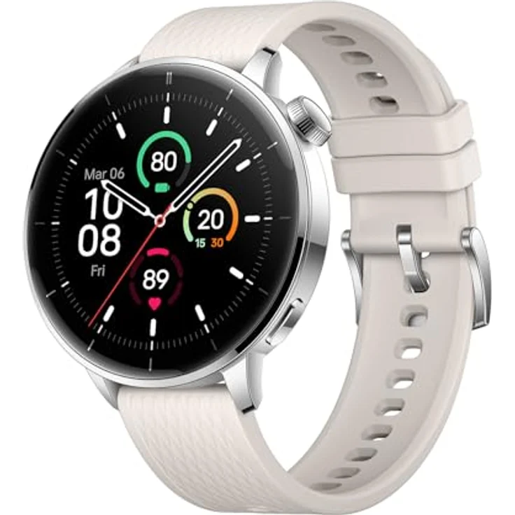 OnePlus Watch 3, Smartwatch 43mm Silber mit weißem Gummi Armband – Bild 2