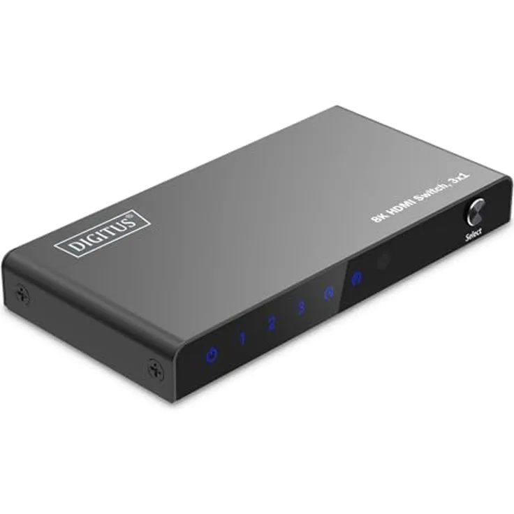DIGITUS DS-55333 HDMI Switch 3x1 – UHD 8K/60 Hz – HDCP 2.3 & HDMI 2.1 – HDR, CEC, Deep Color - USB-C Stromversorgung - Schwarz