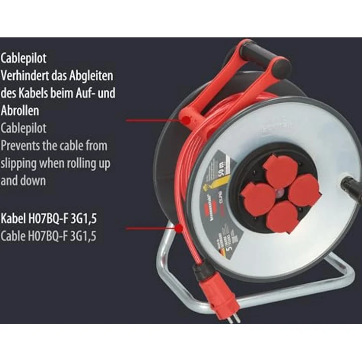Brennenstuhl Professional SteelCore Kabeltrommel SC 5110 IP44 (50m H07BQ-F 3G1,5 Kabel, Stahlblech, Made in Germany) – Bild 4