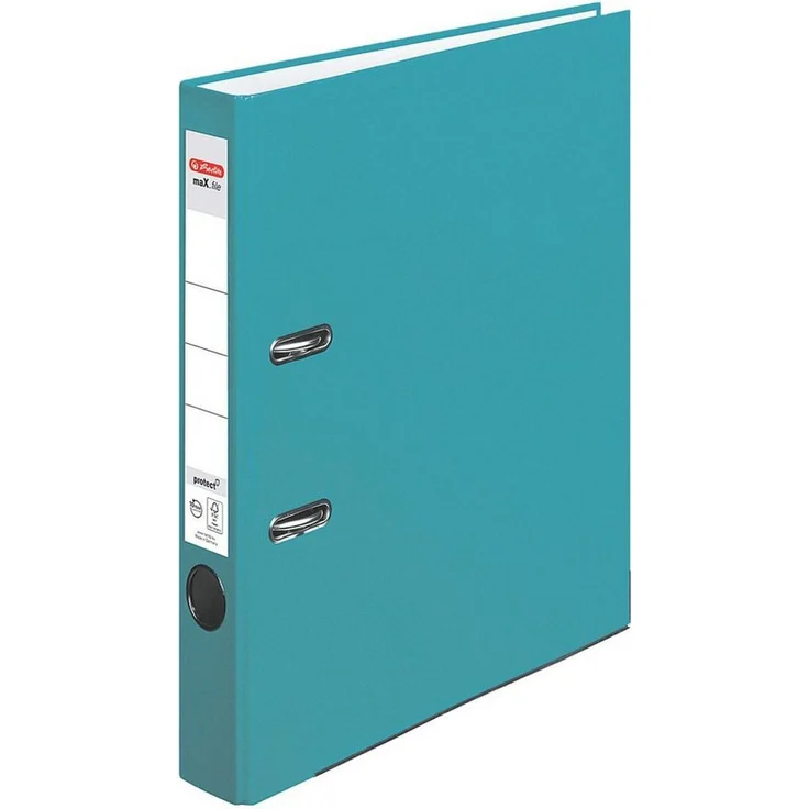 Herlitz Aktenordner maX.file protect, schmal, DIN A4, mit Griffloch, Blattniederhalter, Raumsparschlitzen, Kantenschutz, auswechselbarem Rückenschild, Polypropylen, blau – Bild 1
