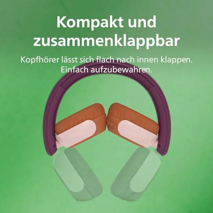 Philips TAK4200MP, kabelloser Bluetooth-Kopfhörer für Kinder, ohraufliegend, zusammenklappbar, 45 Std. Wiedergabe, lautstärkenbegrenzt, mit USB-C-Kabel – Magenta Purple – Bild 2
