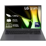 LG gram 17 Zoll Notebook - Leichtes 1350g Intel Core Ultra7 Laptop (8GB RAM, 512GB Dual SSD, 21,5h Akkulaufzeit, IPS Panel Anti-Glare Display, Win 11 Pro) - Grau