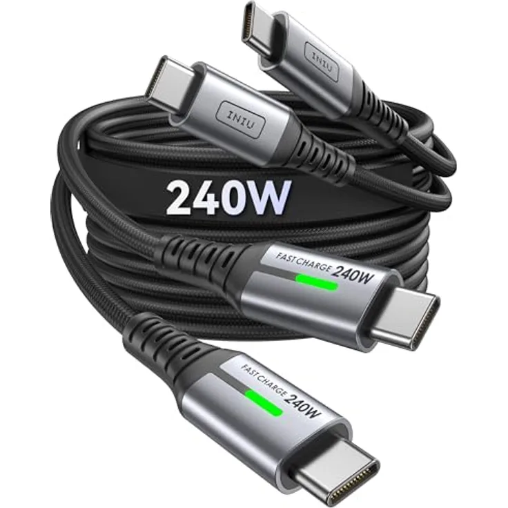 INIU 240W USB C Kabel [2-Pack, 1m] PD Schnellladekabel für iPhone 15/16 Pro Max, Samsung Galaxy S24/S25, Nylon geflochten, Hochgeschwindigkeit Ladegerät für USB-C Geräte