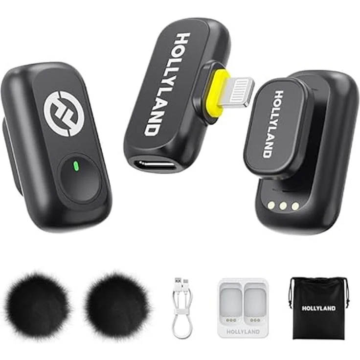 Hollyland Lark A1 Mini Duo, Kabelloses Mikrofon mit 48 kHz High-Fidelity-Klang und 54 Stunden Akkulaufzeit, Lightning, Space Gray – Bild 1
