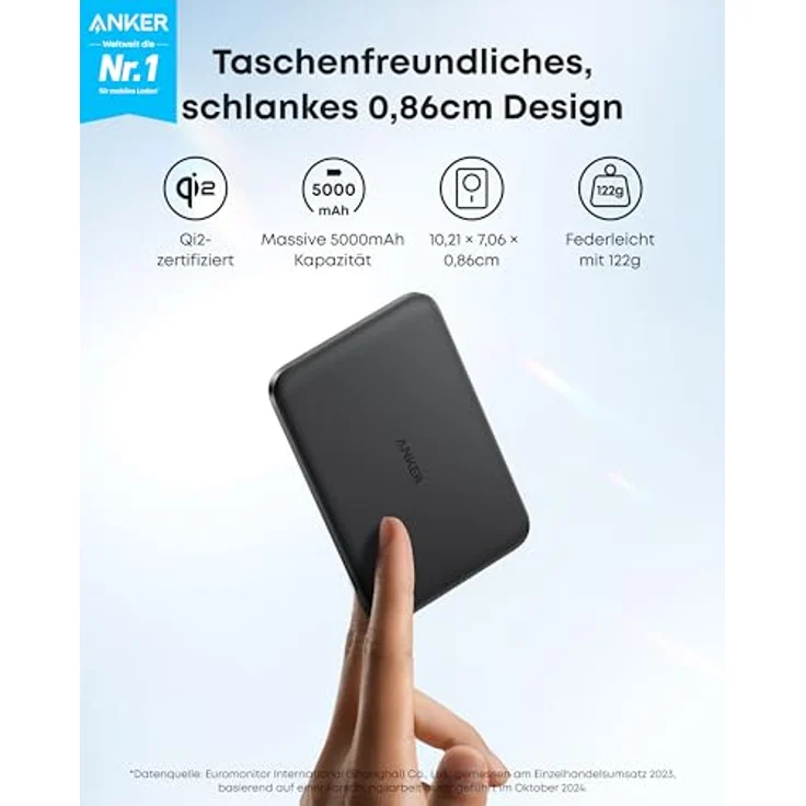 Anker Nano Power Bank, Ultra-Slim 5,000mAh Magnetische Powerbank, Qi2-zertifiziert, 15W Max MagSafe-kompatibel, Ergonomisches Design für iPhone 16/15/14/13/12 Series – Bild 2