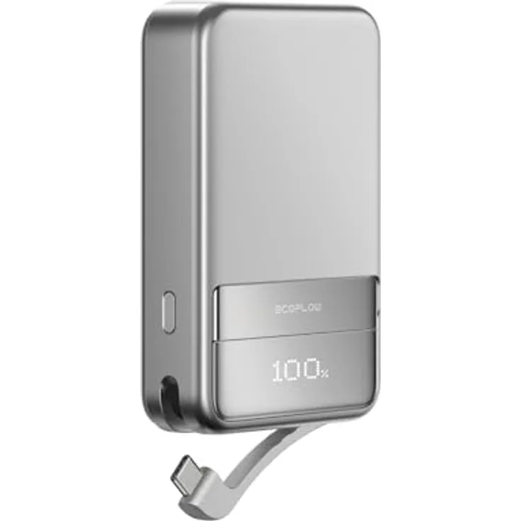 EF ECOFLOW Magnetische Powerbank 10 000 mAh Silber, kabelloses tragbares Ladegerät, 65 W Schnellladender Batteriepack mit USB-C-Kabel, kompatibel für iPhone 16/15/14/13/12 Serie