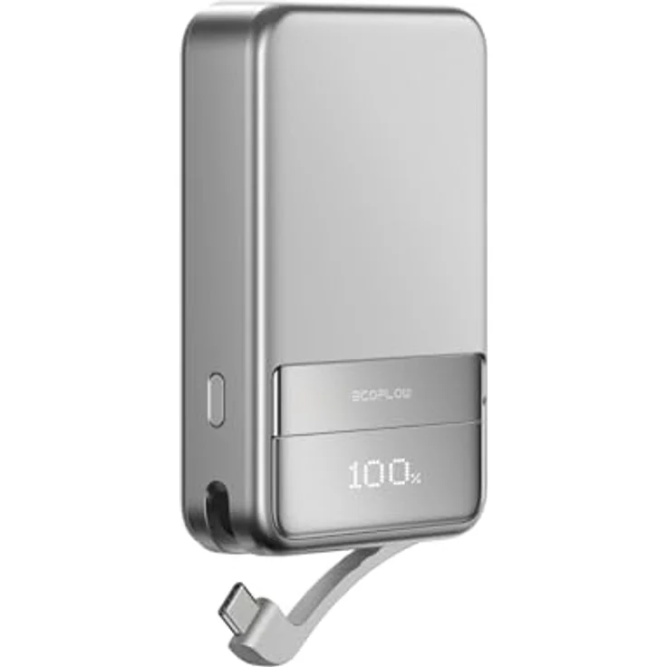 EF ECOFLOW Magnetische Powerbank 10 000 mAh Silber, kabelloses tragbares Ladegerät, 65 W Schnellladender Batteriepack mit USB-C-Kabel, kompatibel für iPhone 16/15/14/13/12 Serie – Bild 1