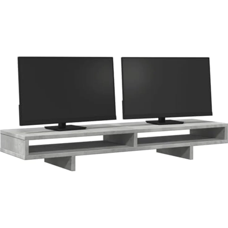 vidaXL Monitorständer Zementgrau 100 x 27 x 15 cm Massivholz Kiefer doppelte Monitorhalterung verstellbare Computer-Monitorhalterung – Bild 3
