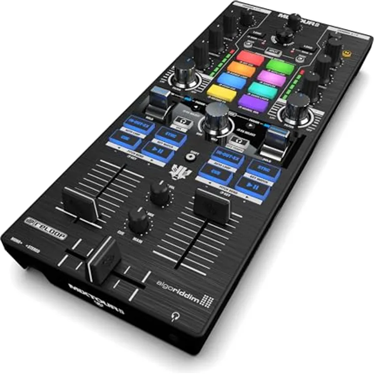 Reloop Mixtour Pro, Portable DJ Controller für Algoriddim djay Pro, 4-Deck mit Crossfader Fusion & Neural Mix Technologie