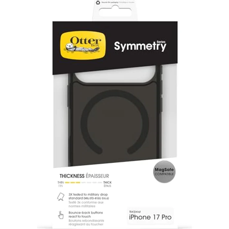 OtterBox Symmetry Series Clear MagSafe Hülle für iPhone 17 Pro, stoßfest, 3X militärisch getestet, unterstützt MagSafe, Black Mist – Bild 5