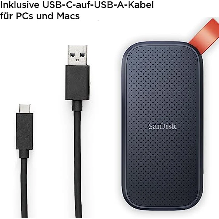 SanDisk Portable SSD 2 TB (externe Festplatte mit SSD Technologie 2,5 Zoll, 800 MB/s Übertragungsraten, robustes Laufwerk, robuste Befestigungsschlaufe aus strapazierfähigem Gummi) grau – Bild 3