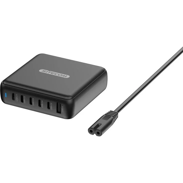 Sitecom 200W GaN Power Delivery Desk Charger, USB Ladegerät mit 5 USB-C- und 1 USB-A-Anschluss, schwarz