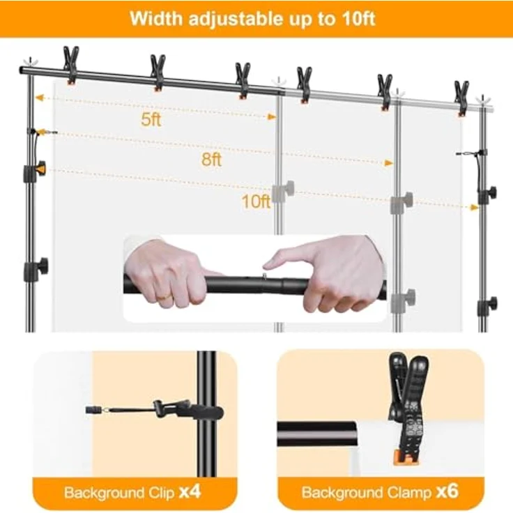 EMART Foto Hintergrund Ständer, 2,6m x 3m Verstellbares Hintergrundsystem mit 2 Sandsäcken und Tragetasche für Fotografie und Video – Bild 2
