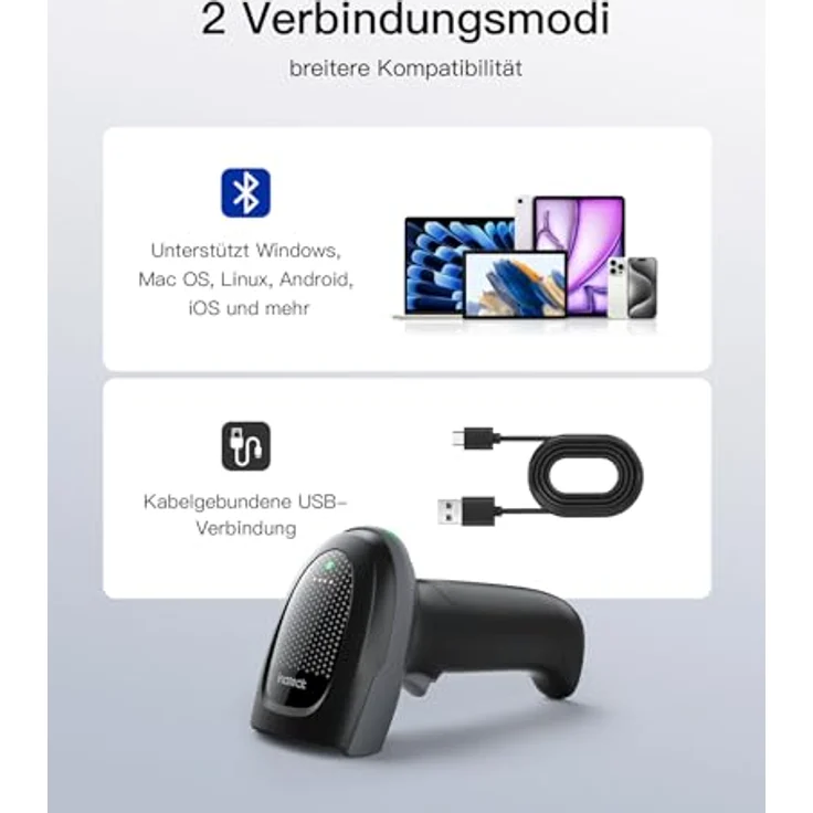 Inateck 2D Barcode Scanner, kabellos mit 2 x 2000mAh Akkus, Ladestation, Bluetooth, kompatibel mit Android/iOS, für Lagerhaltung und Logistik – Bild 5
