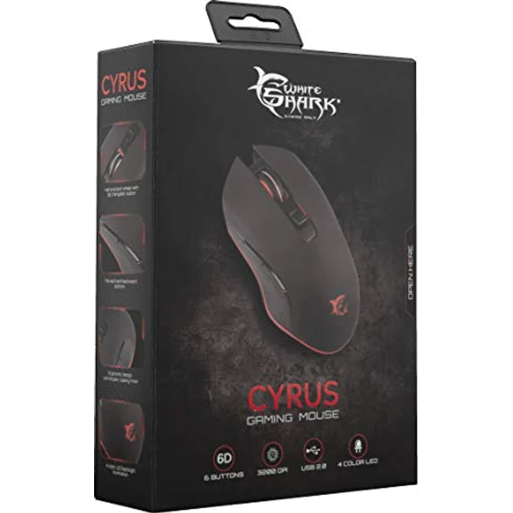 White Shark Mouse Gaming USB 3200dpi 6 Tasti Nero Cyrus GM-3001 Nero, Optischer Sensor, Beschleunigung 60 IPS – Bild 2