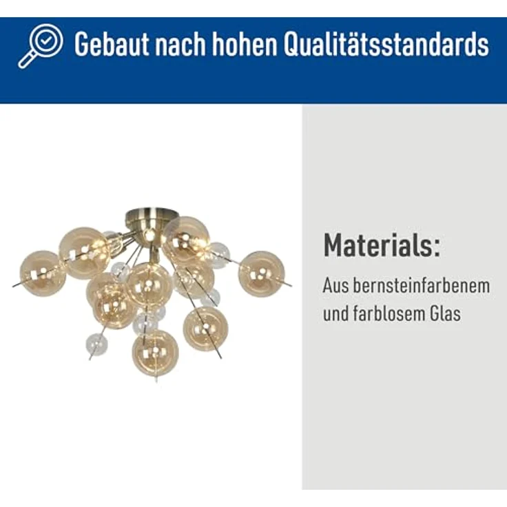 Näve Leuchten - Deckenleuchte Explosion aus Metall und Glas - 6x G9 Fassungen, dimmbar - Amber, 57 cm – Bild 4