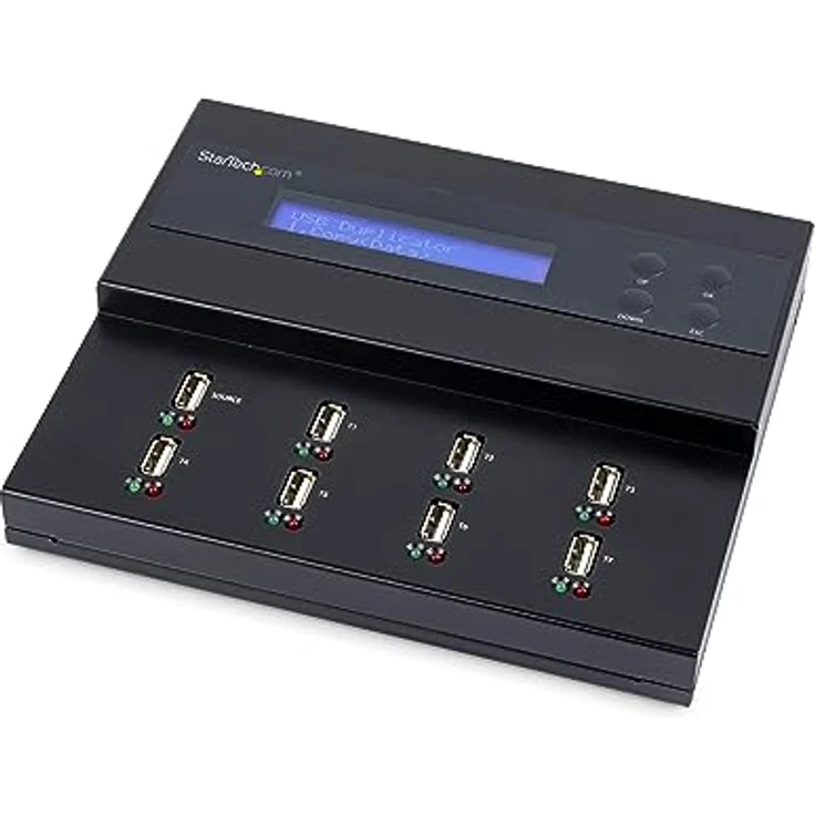 StarTech.com 1:7 USB Stick Klonstation und Löscher, Kopierer für mehrere USB Laufwerke, System and File und Sector-by-Sector Kopieren, 1,5 GB/min, Single und 3-Pass Löschen, LCD Display (USBDUP17) – Bild 1