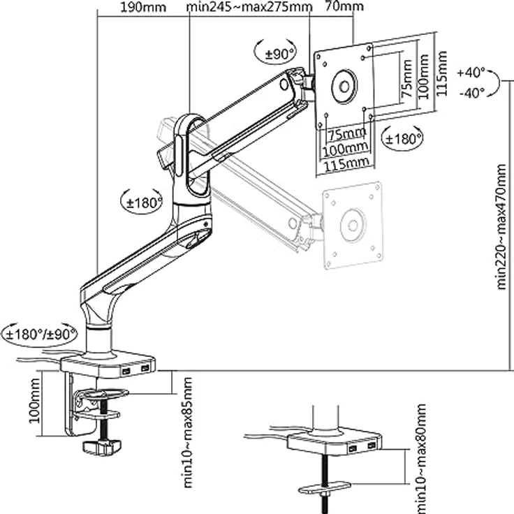 myWall HL 22-1L Monitor-Table Stand 43,2cm (17) - 81,3cm (32) Neigbar, Drehbar – Bild 5
