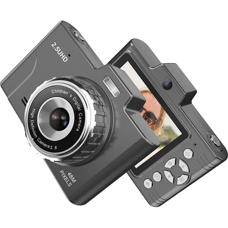 andoer H8, 2,8'' TFT 48 MP Digitalkamera für Kinder, 1080P HD mit 8-fachem Zoom, Doppelobjektiven und 32G TF-Kartenunterstützung, Schwarz