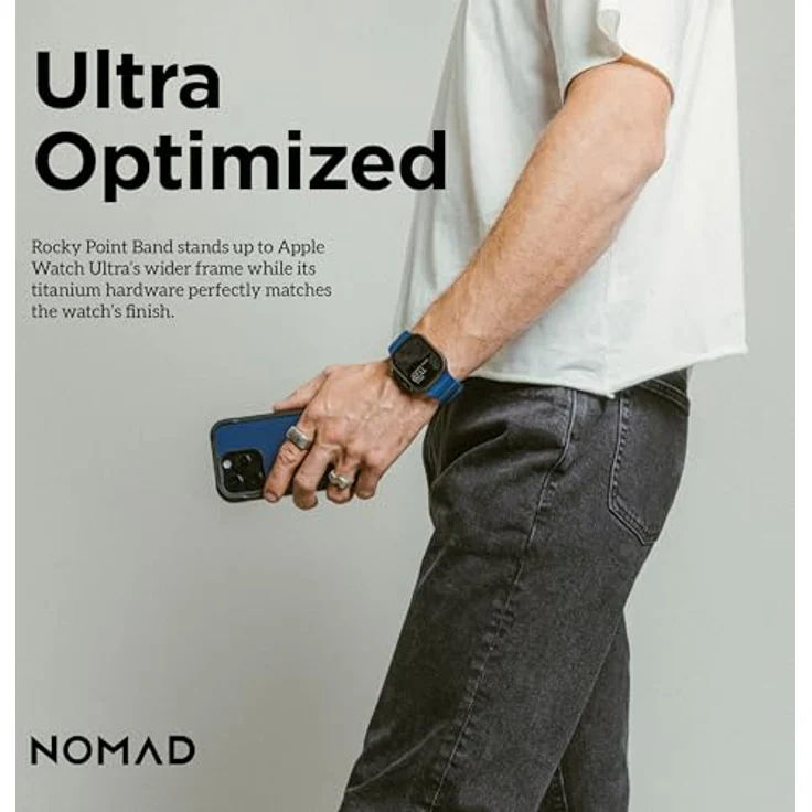 NOMAD Apple Watch Sportarmband Rocky Point Atlantic Blue – 45/49 mm mit schwarzer Titan-Hardware, für Damen und Herren – Bild 3