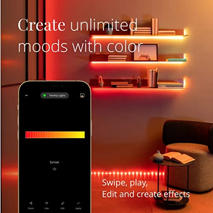 Twinkly Line – Starter Kit App-gesteuertes Selbstklebendes + Magnetisches LED-Lichtband mit RGB (16 Millionen Farben) LEDs. Ausziehbar. 1,5 Meter. Weißer Streifen. Innen Smart Home Dekoration Licht - Preisvergleich – Bild 4
