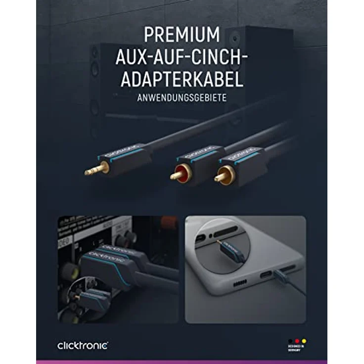 Clicktronic 3,5-mm-AUX-auf-Cinch-Adapterkabel, 5m für optimale Stereo-Audioübertragung, vergoldete Kontakte, robuste PVC-Ummantelung – Bild 4