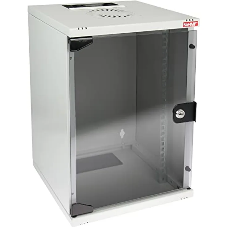 HMF 63409-07 Netzwerkschrank 10 Zoll | 9 HE | 300 mm Tiefe | Voll montiert | Glastür | Lichtgrau