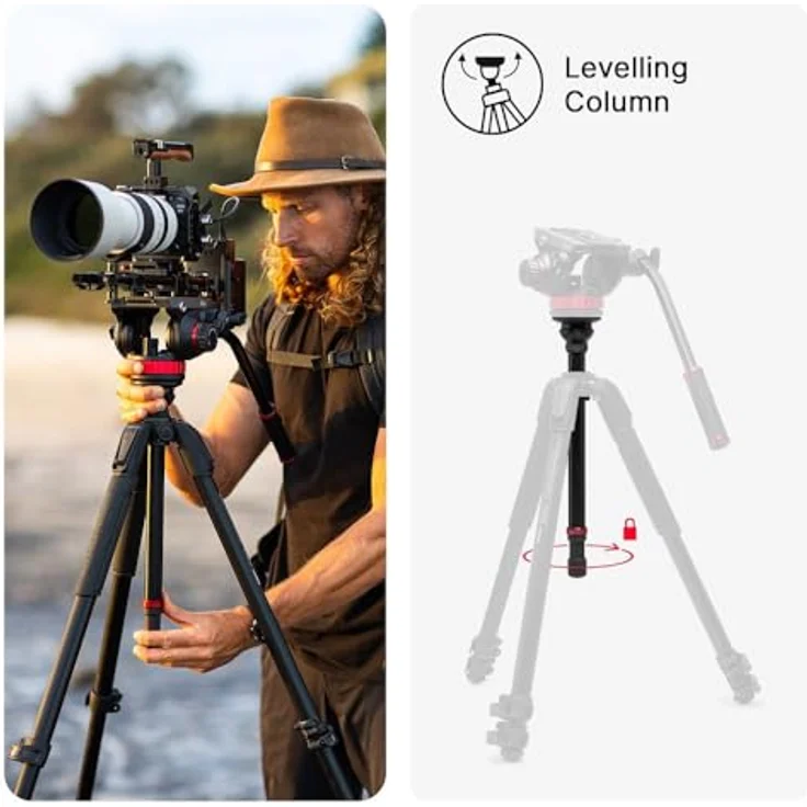 Manfrotto 055 Alu Kit, Videostativ mit Fluid-Kopf, 3 Segmente, belastbar bis 10 kg, Höhe von 54 bis 179 cm – Bild 3