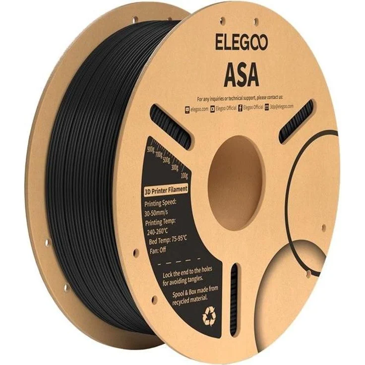 Elegoo ASA Filament (Black), 3D Druckmaterial, 1000 g, Schwarz