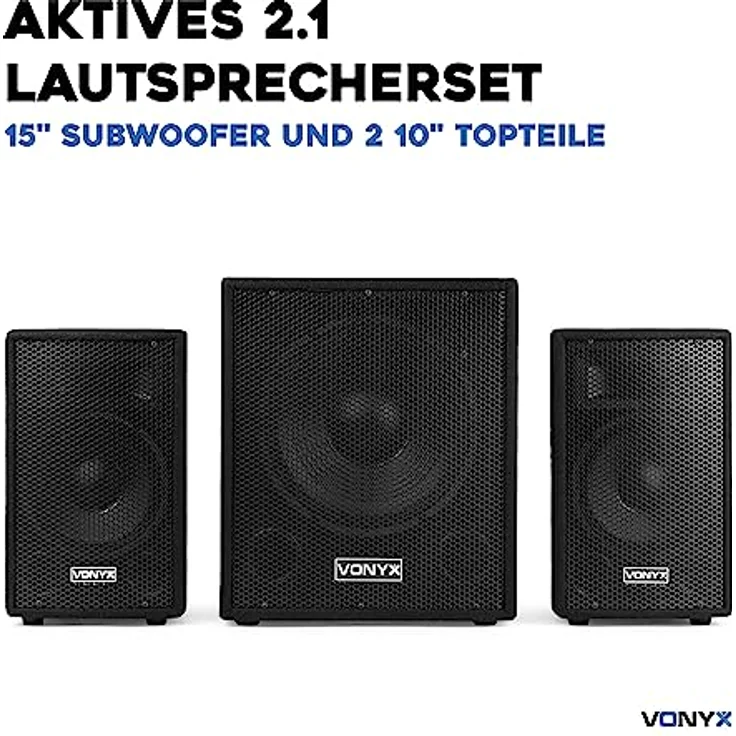 Vonyx VX1015BT Mobile PA Anlage Komplettset, Aktiv – Bluetooth, 1000 Watt, 2x 10'' Topspeaker, 15'' Subwoofer mit Klangreglern, inkl. Kabel, Stativen und Tasche – Bild 2