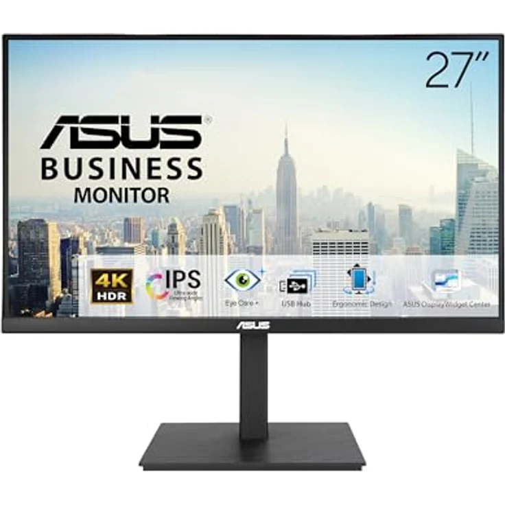 ASUS Business VA27UQSB 27 Zoll 4K UHD Monitor - Rahmenlos, ergonomisch, HDR 10 - DisplayPort, HDMI, USB-Hub, Speaker - Schwarz – Bild 1