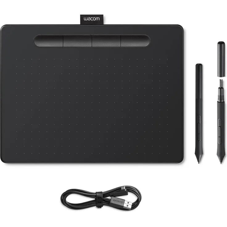 Wacom Intuos M Stifttablet mit Pen 4K, batterielos, Schwarz, Medium, USB-Anschluss, ergonomisches Design, 4.096 Druckempfindlichkeit
